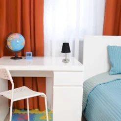 10.5" Petite Metal Stick Bedside Table Desk Lamp In Sand Nickel With Fabric Shade Black - Creekwood Home -Floor Lamps Store GUEST f9522480 6b00 4042 abce fad880e588e5