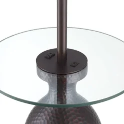 Regency Hill Fallon Rustic Industrial Floor Lamp With Tray Table 66" Tall Bronze Hammered USB And Outlet Oatmeal Shade For Living Room Bedroom Office -Floor Lamps Store GUEST fb02195f b082 4ad1 bb8d b8b0fde8eb3f