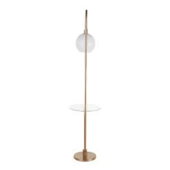 Trombone Contemporary/Glam Floor Lamp With Metal And Glass Shelf Gold (Includes LED Light Bulb) - LumiSource -Floor Lamps Store GUEST fcd957d0 9332 46ca 9810 1651a88f7681