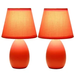 9.45" 2pk Petite Ceramic Oblong Bedside Table Desk Lamps With Matching Tapered Drum Shade Orange - Creekwood Home